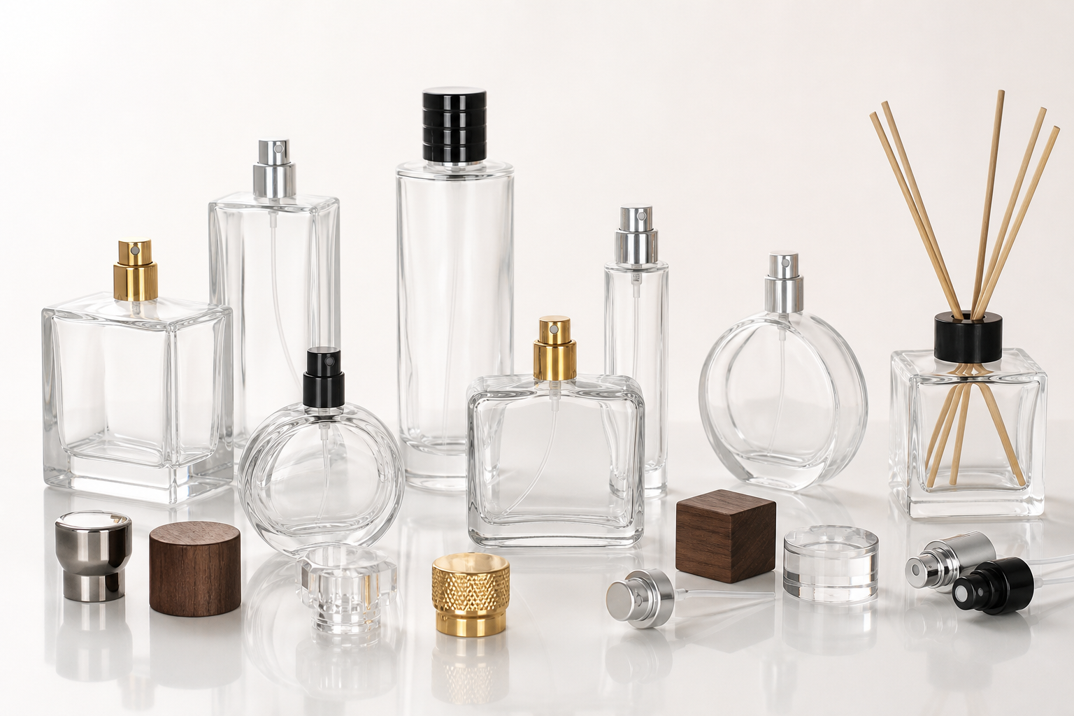 Recyclable glass fragrance packaging components