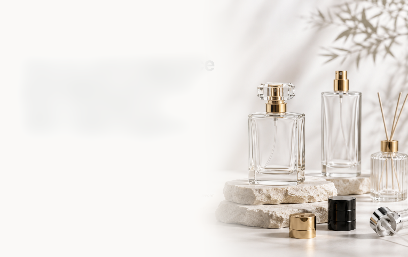 Fragrance glass bottles and diffuser packaging service display